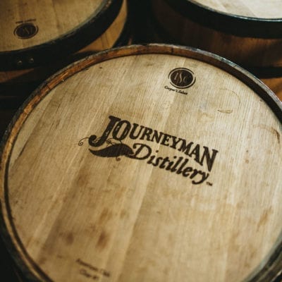 A whiskey barrel at Journeyman Distillery in Three Oaks, Michigan.