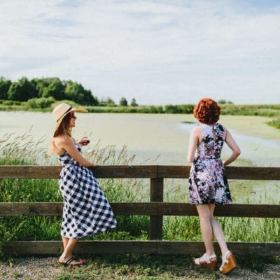 Two young women enjoying the view at Lemon Creek Winery in Berrien Springs, Michigan.