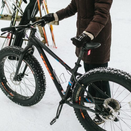 A black fat tire bike for rent at Love Creek County Park in southwest Michigan.