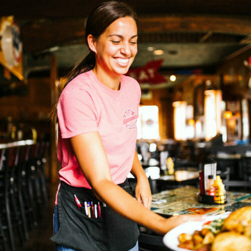 A friendly server at Red Arrow Roadhouse in Union Pier, Michigan.