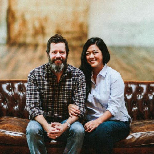 Owners and couple, Bill and Johanna Welter share a moment at Journeyman Distillery in Three Oaks, Michigan.
