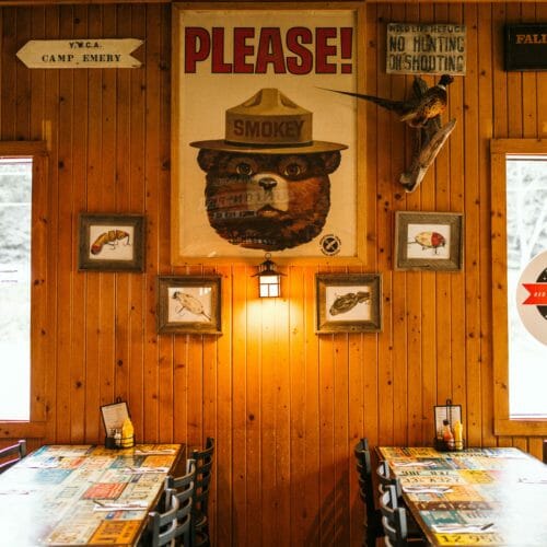 An old Smokey Bear poster at Red Arrow Roadhouse in Union Pier, Michigan.