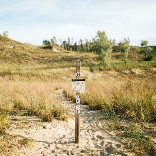 Sandy trail at Warren Dunes State Park in Sawyer, Michigan.