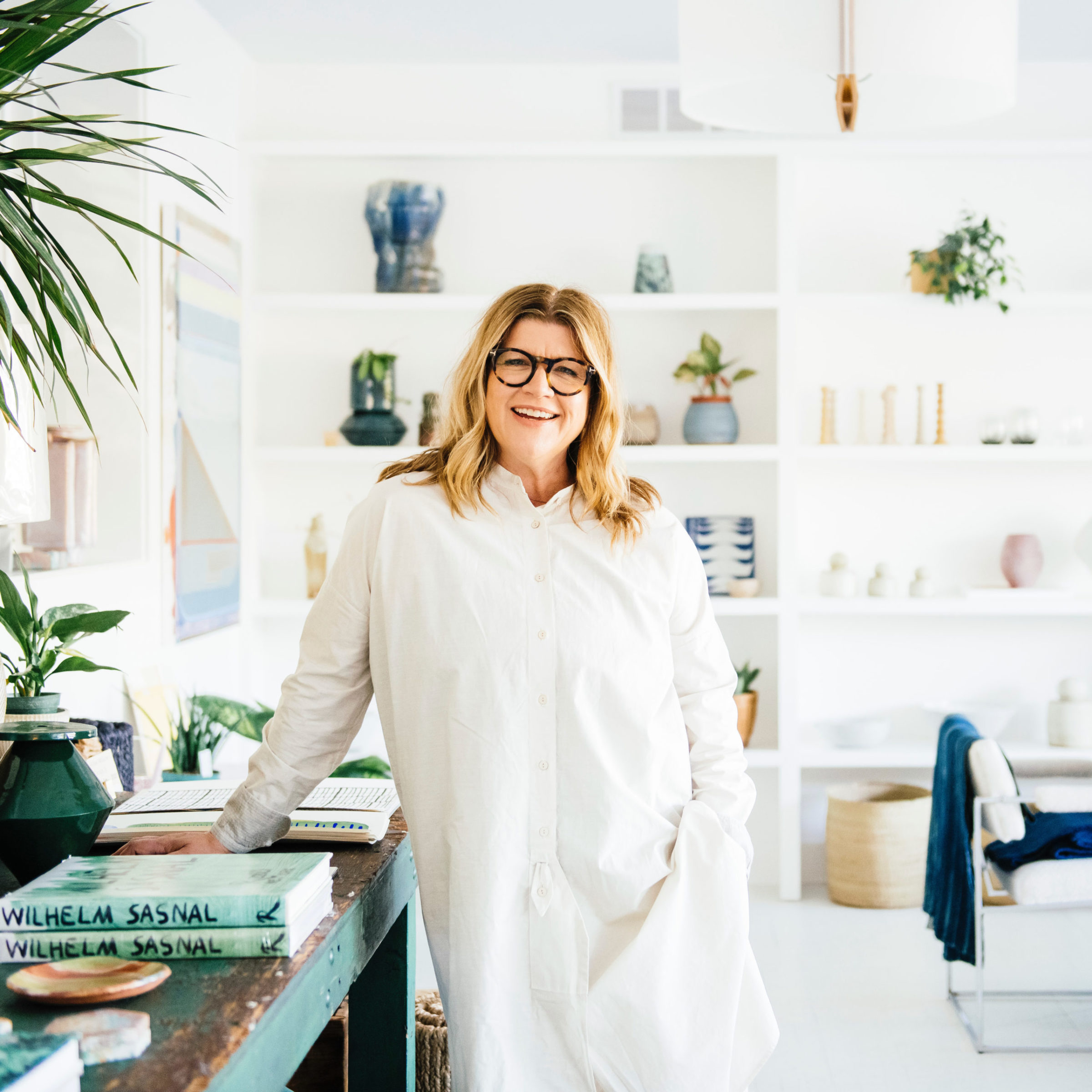 Sojourn founder Stacia Garriott Kass at her acclaimed home store in Sawyer, Michigan.