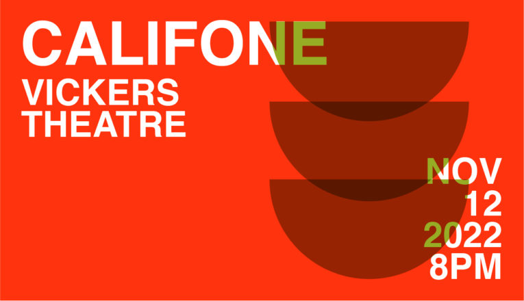 A bright orange Bauhaus-style graphic promoting the Califone concert at Vickers Theatre in Three Oaks, Michigan.