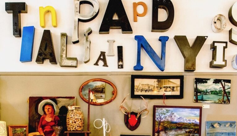A colorful collection of vintage letters and paintings at Poppy Hill in Three Oaks, Michigan.