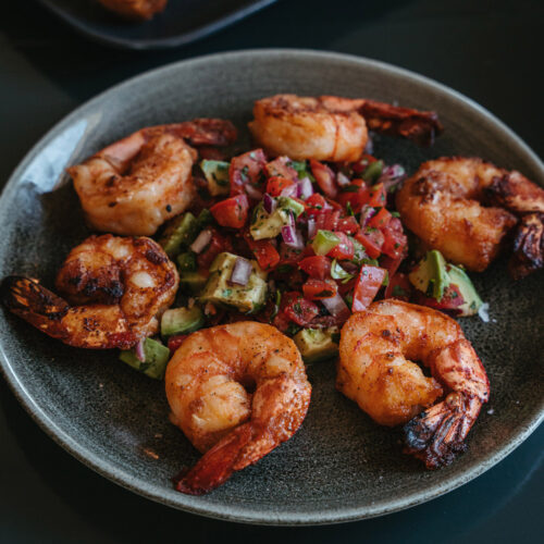 A plate of grilled shrimp at Gather in Harbert, Michigan.