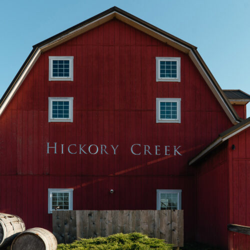 The charming red barn at Hickory Creek Winery in Buchanan, Michigan.