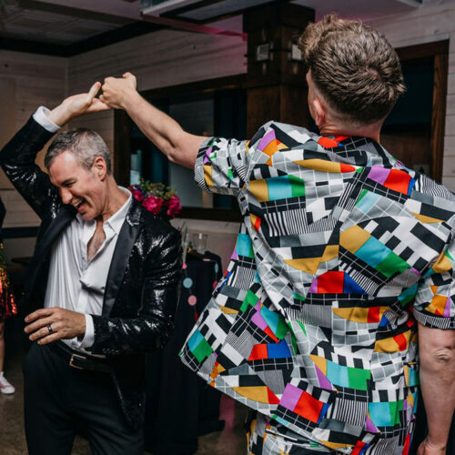 Two men hit the dance floor at the Harbor Country Pride Prom event in Union Pier, Michigan.