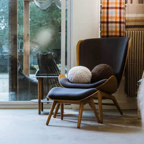 Scandinavian-inspired chair and accessories at Stockholm Objects in Harbert, Michigan.