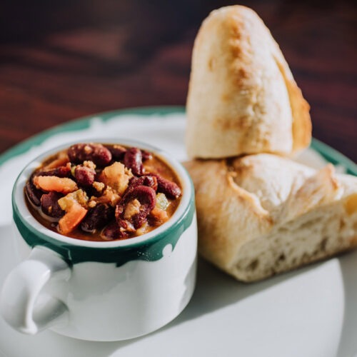 A cup of chili and bread at Ray & Al's in Galien, Michigan.