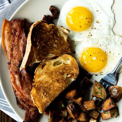 Potatoes, eggs, toast, and bacon at Bentwood Tavern in New Buffalo, Michigan