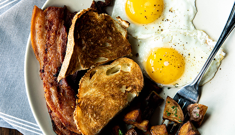 Potatoes, eggs, toast, and bacon at Bentwood Tavern in New Buffalo, Michigan