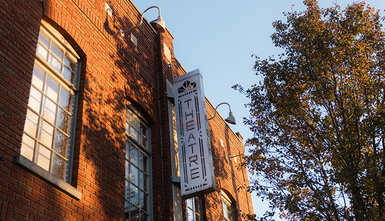 Theatre cinema sign outside Vickers Theatre in Three Oaks, Michigan