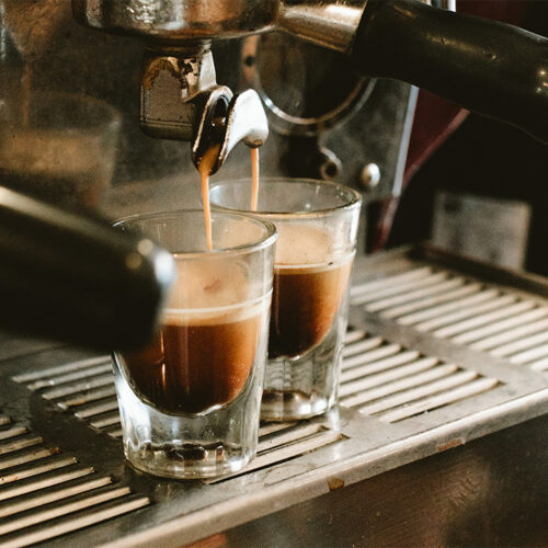 Espresso shots pouring at David's Deli in New Buffalo, Michigan