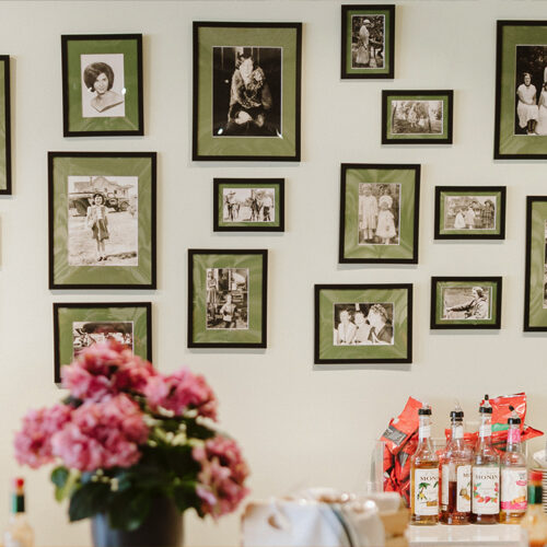 Family photos displayed at Viola Cafe in Three Oaks, Michigan.