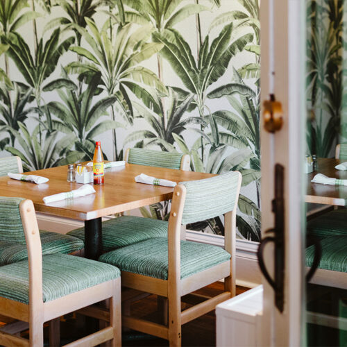 Walking through the door to Viola Cafe in Three Oaks, Michigan.