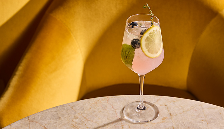 The Sparrow, a bubbly prosecco spritz from Terrace Room in New Buffalo, Michigan