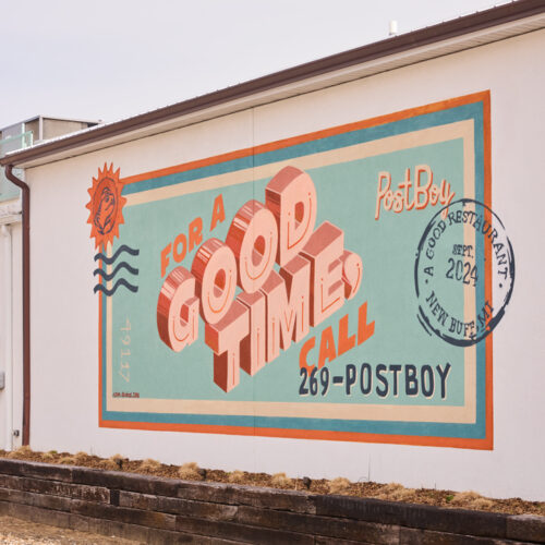A mural on the exterior walls of PostBoy in New Buffalo, Michigan