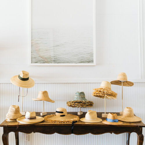 Straw hats on display at Lake Feste in New Buffalo, Michigan