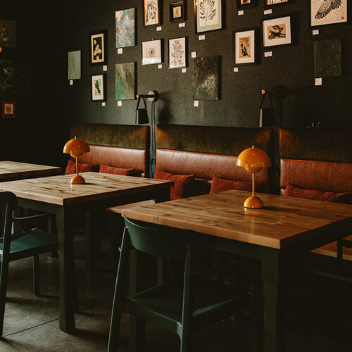 A cozy corner of the bar at SideYard in Sawyer, Michigan