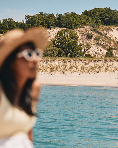 A view of Warren Dunes from a boat in Lake Michigan