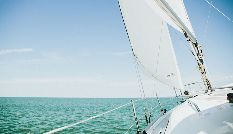 A sailboat heeling in Lake Michigan near New Buffalo, Michigan