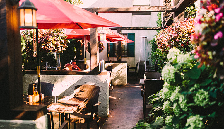 The outdoor patio at Brewsters in New Buffalo, Michigan