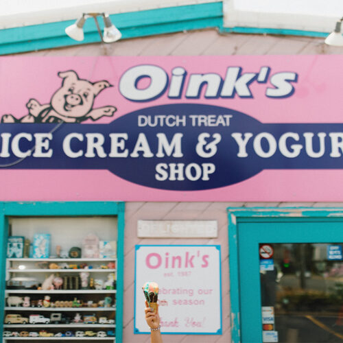 The exterior of Oinks Dutch Treat in New Buffalo, Michigan