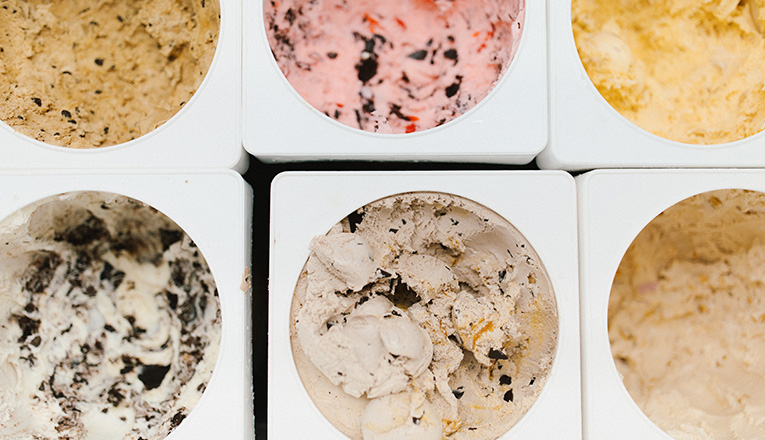 An assortment of ice cream flavors at Oinks Dutch Treat in New Buffalo, Michigan