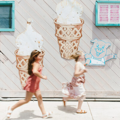 Kids running for ice cream at Oinks Dutch Treat in New Buffalo, Michigan