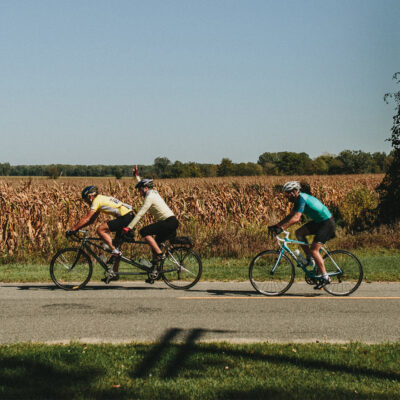 Bikers riding through Harbor Country during the Apple Cider Century Bike Tour