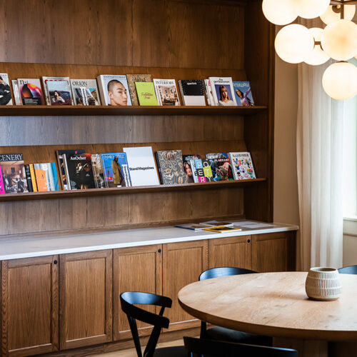 Magazines are stocked on the shelves at Stand Magazines pop-up in Marina Grand Resort in New Buffalo, Michigan