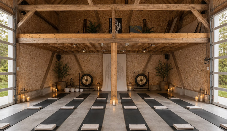 Skybird open barn yoga studio in Sawyer, Michigan